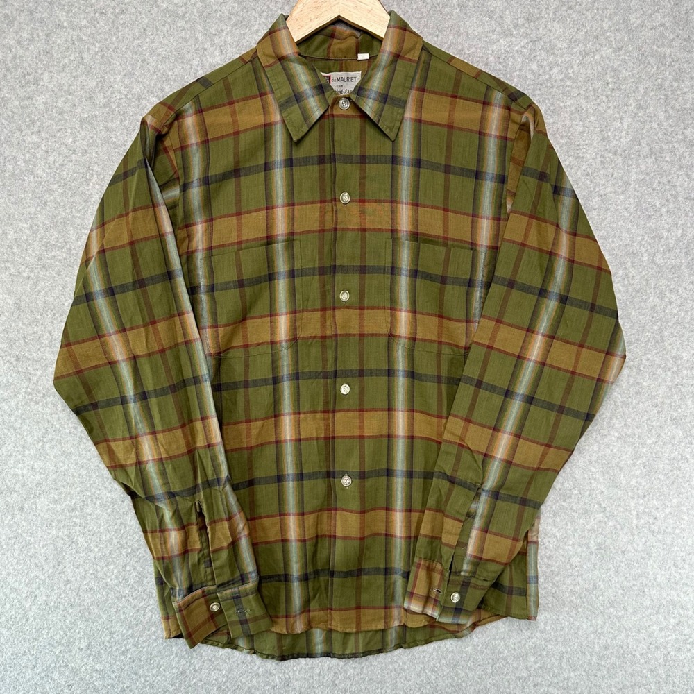 Vintage Du Mauriet Plaid Shirt Olive Quiet Luxury Old Money Mens M - Picture 2 of 6